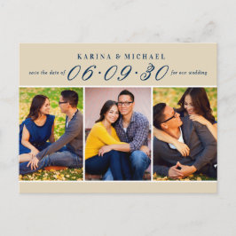 Elegante Navy Foto Collage Wedding speichern das D Ankündigungspostkarte