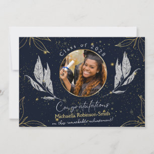 Elegante Navy-Gold-Abschlussankündigung Postkarte