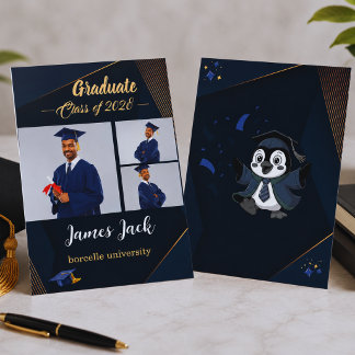 Elegante Navy-Gold-Abschlusskarten-Ankündigung Einladung