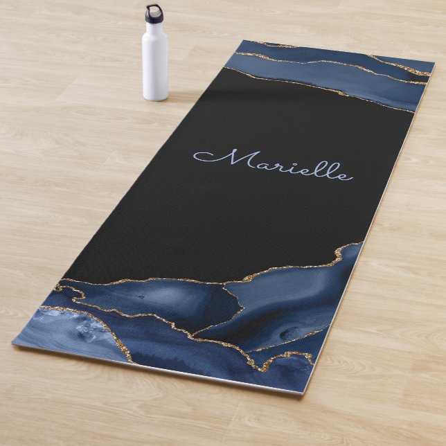 Elegante Navy Gold Agate Geode Personalisiert Yogamatte (Beispiel)
