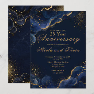 Elegante Navy-Gold-Alkohol-Tinte-Hochzeit-Jubiläum Einladung
