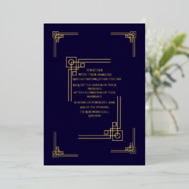 Elegante Navy & Gold Art Deco Personalisierung Folieneinladung