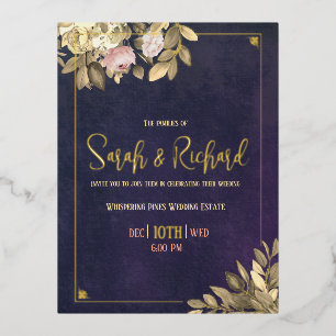Elegante Navy-Gold-Blush-Akzente Hochzeit Folie Einladungspostkarte