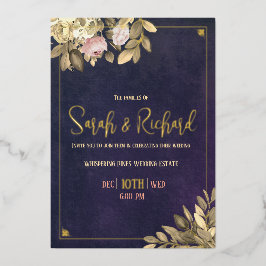 Elegante Navy Gold Blush Akzente Hochzeit Folieneinladung