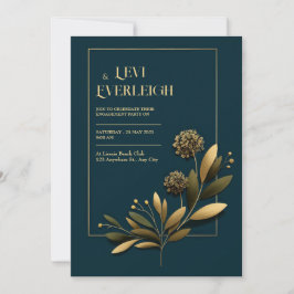 Elegante Navy-Gold-Botanical-Hochzeit Einladung