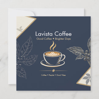 Elegante Navy-Gold-Café-Dankeskarten-Postkarte