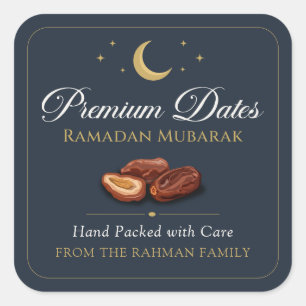 Elegante Navy Gold Celestial Premium Ramadan Datte Quadratischer Aufkleber