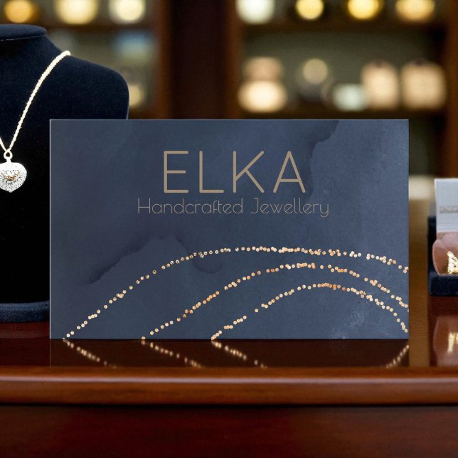 Elegante Navy&Gold Dots Designer Business Card Visitenkarte (Von Creator hochgeladen)