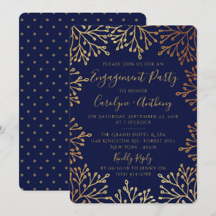 Elegante Navy & Gold Foil Floral Engagement Party Einladung