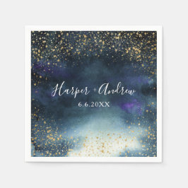 Elegante Navy Gold Glitzer Hochzeit Serviette