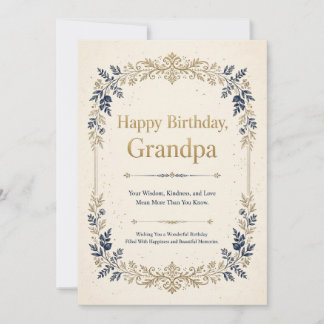 Elegante Navy-Gold-Happy-Birthday-Opa-Karte Einladung