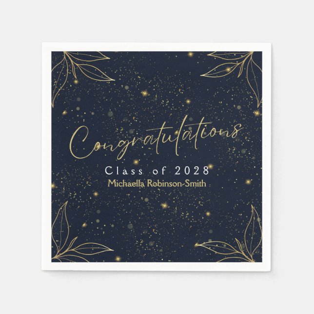 Elegante Navy Gold Herzlichen Glückwunsch Graduati Serviette (Vorderseite)