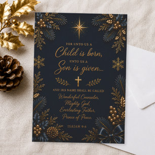 Elegante Navy-Gold Jesaja 9,6 christliche Weihnach Feiertagskarte