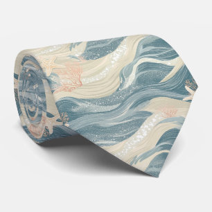 Elegante Navy Gold Küstenwellen Seestern Krawatte
