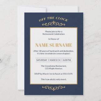 Elegante Navy-Gold-Ruhestands-Einladung Einladung