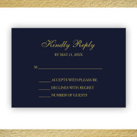 Elegante Navy & Gold Script RSVP Cards