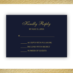 Elegante Navy & Gold Script RSVP Cards