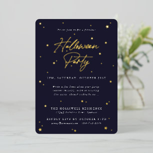 Elegante Navy+Gold verstreute Sterne Halloween-Par Folieneinladung