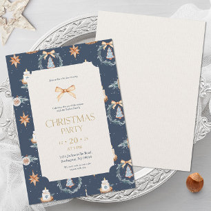 Elegante Navy & Gold Weihnachtszeit-Party Einladun Einladung