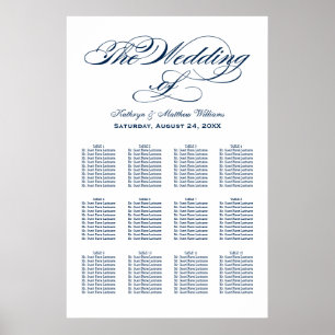 Elegante Navy-Kalligrafie-Hochzeitsbestuhlung Poster