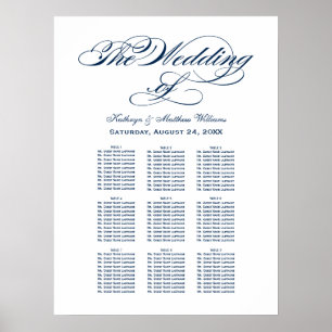 Elegante Navy-Kalligrafie-Hochzeitssitzplan Poster