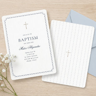 Elegante Navy-Klassik einfache Taufe Einladung