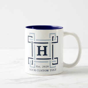Elegante Navy-Küsten-Griechischer-Schlüssel-Monogr Zweifarbige Tasse