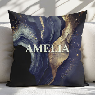 Elegante Navy-Marmor-Kunst mit falschem Goldglitte Kissen