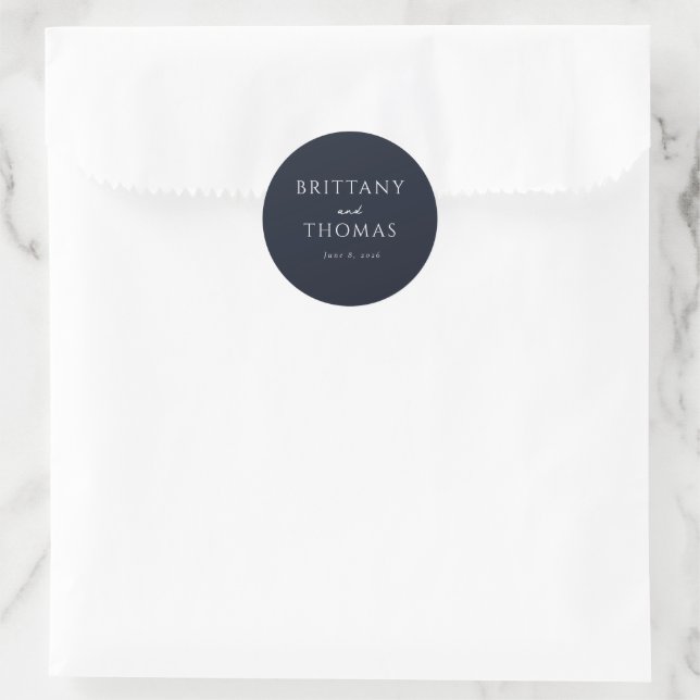 Elegante Navy Minimalistische Kalligrafie Runder Aufkleber (Tasche)