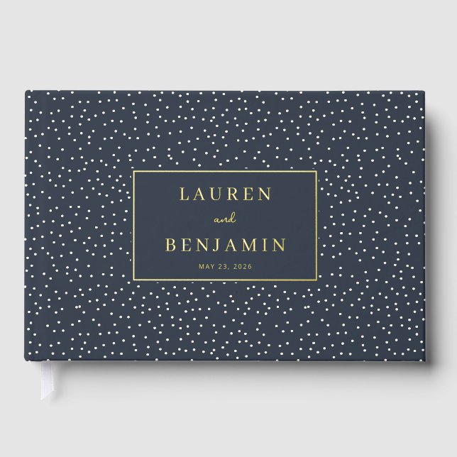 Elegante Navy mit Punkten Gästebuch (Vorderseite)