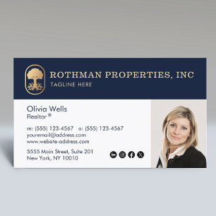 Elegante Navy Real Anwesen Agent Foto Business Car Visitenkarte
