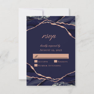 Elegante Navy-Rosa-Goldfolie-Achat-Hochzeit RSVP Karte