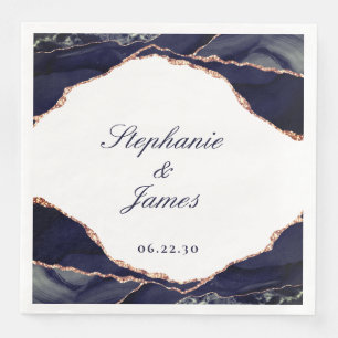 Elegante Navy-Rosa-Goldfolie-Achat-Hochzeit Serviette