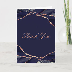 Elegante Navy-Rosa-Goldfolie-Achat-Hochzeitsfoto Dankeskarte