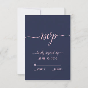 Elegante Navy-Rosa Schrift Minimal Hochzeit RSVP Karte