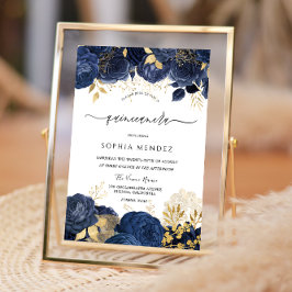 Elegante Navy Rose Gold Blatt Quinceanera Party In Einladung