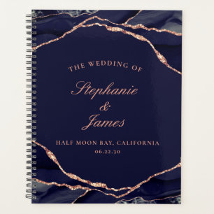 Elegante Navy Rose Gold Foil Agate Foto Hochzeit Planer