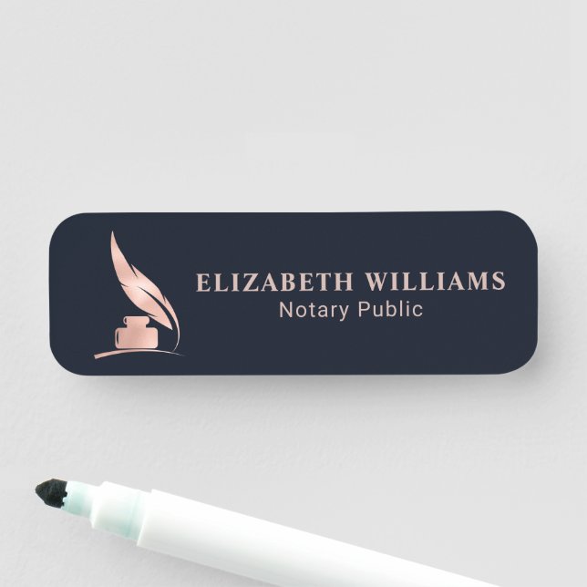 Elegante Navy & Rose Gold Notary Public Namensschild (Beispiel)