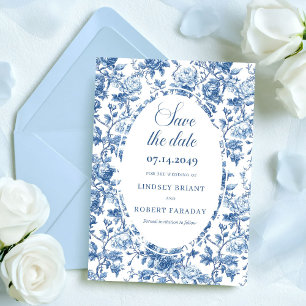Elegante Navy-Rosen Toile Save-the-Date Hochzeitsa Einladung