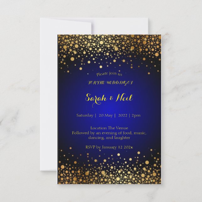 Elegante Navy Royal Blue Gold Hochzeit Einladung (Vorderseite)