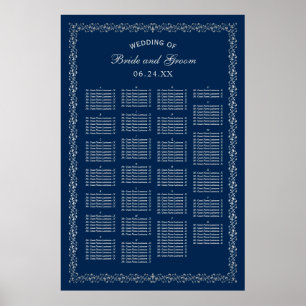 Elegante Navy Silber Alphabetische Hochzeitsbestuh Poster