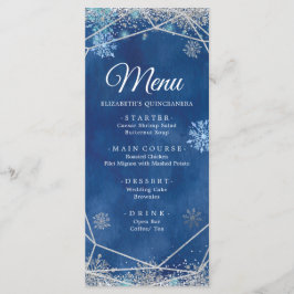 Elegante Navy Silver Christmas Snowflake XV Años Menükarte