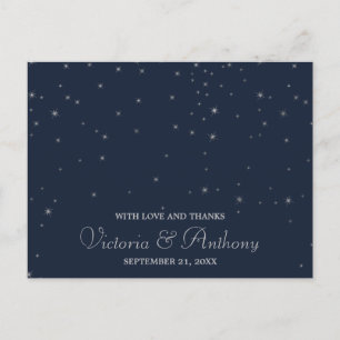 Elegante Navy & Silver Falling Stars Hochzeit Dank Postkarte