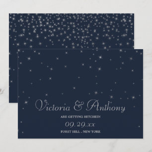 Elegante Navy & Silver Falling Stars Save the Date