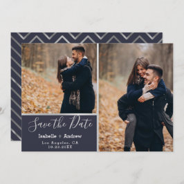 Elegante Navy Silver Foto Collage Save the Date