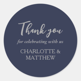 Elegante Navy Silver Wedding Classic Round Sticker