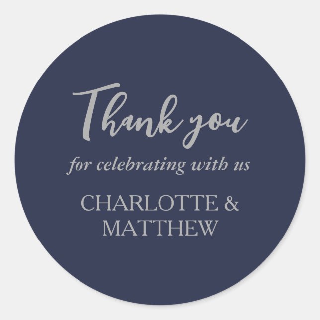 Elegante Navy Silver Wedding Classic Round Sticker (Vorderseite)