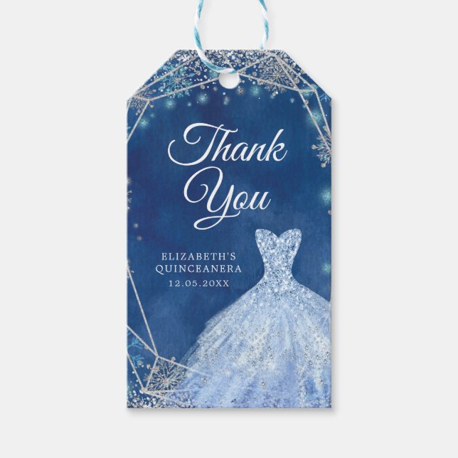 Elegante Navy Silver Weihnachts Mis Quince Vielen  Geschenkanhänger (Vorderseite)