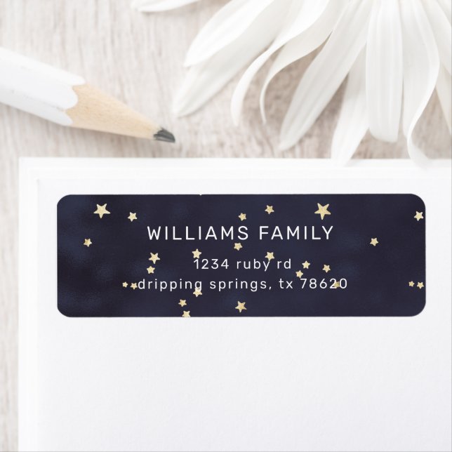 Elegante Navy Sky and Gold Stars Rücksendeadresse (Insitu)
