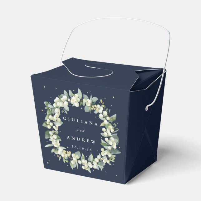 Elegante Navy Snowberry+Eucalyptus Winter Wedding Geschenkschachtel (Vorderseite)